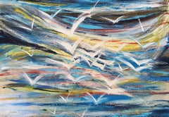 Flying Seagulls - Acrylic on Plywood by M. Goeyens - 2000s