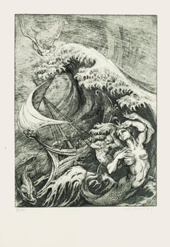 Siren - Original Etching by M. Chirnoaga - Late 20th Century