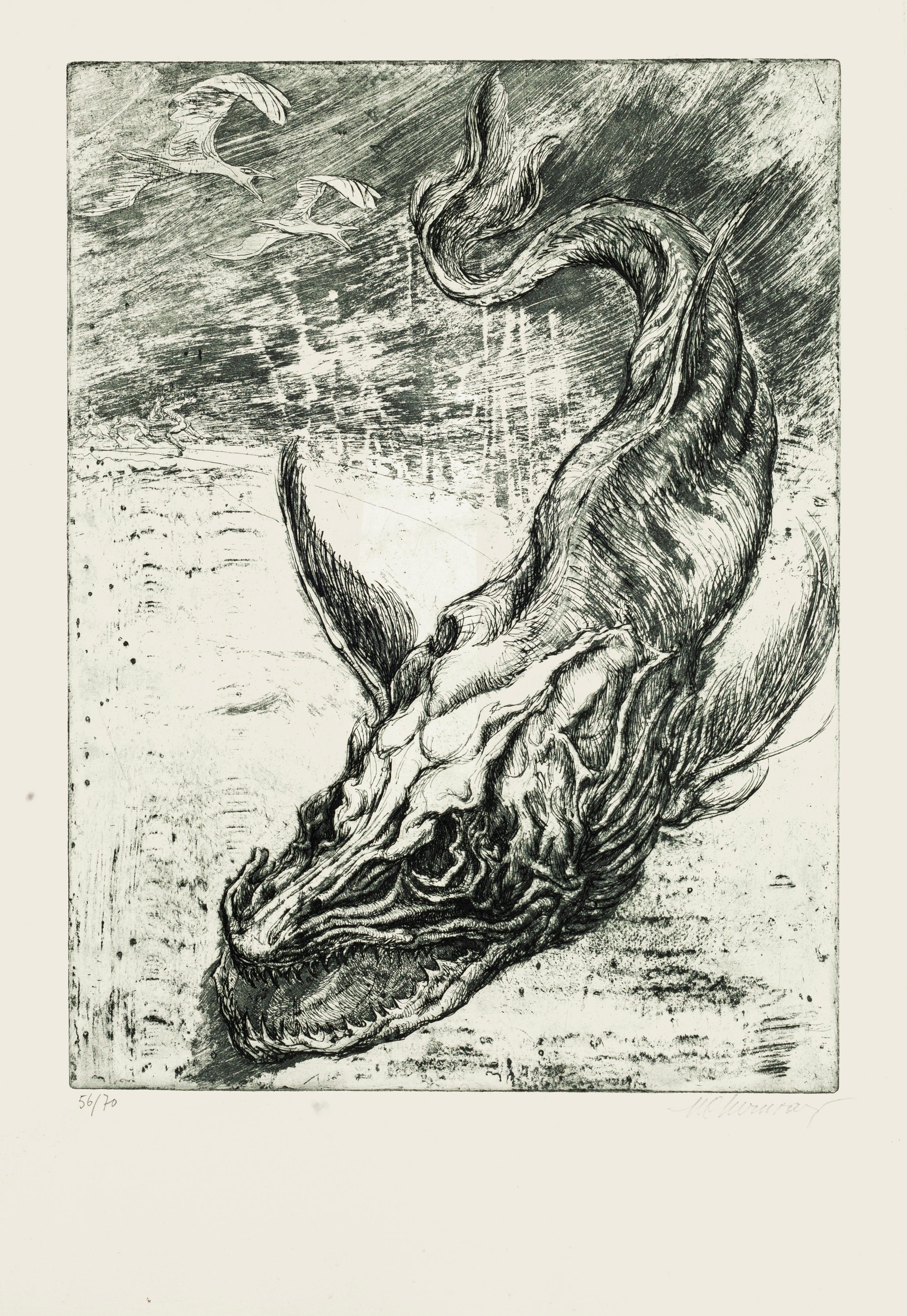 Marcel Chirnoaga Animal Print - Sea Dragon - Etching by M. Chirnoaga - Late 20th Century