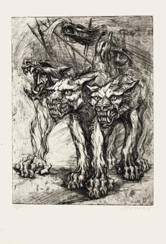 Vintage Cerberus - Etching by M. Chirnoaga - Late 20th Century