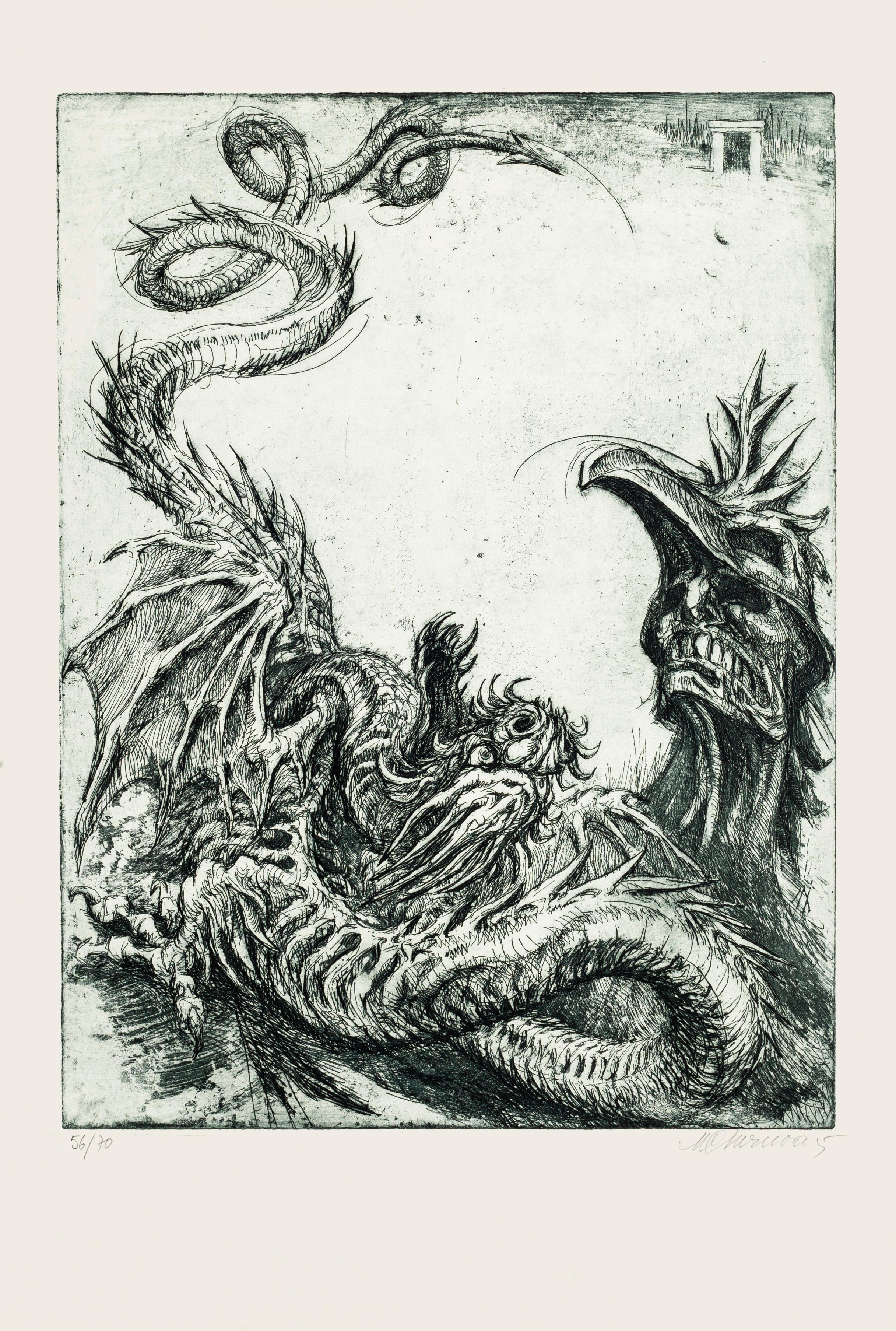 Animal Print Marcel Chirnoaga - Hydra - Gravure de M. Chirnoaga - Fin du XXe siècle