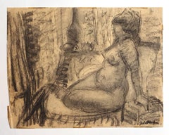 Nude - Original Charcoal Drawing by S. Goldberg - Mid 20th Century