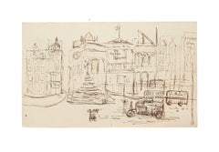 London Piccadilly Circus - Original China Ink Drawing - Early 20th Century