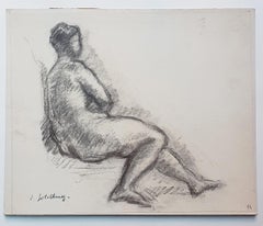 Desnudo - Dibujo original al carboncillo de S. Goldberg - Mediados del siglo XX