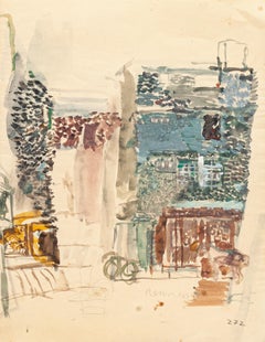View of Rennes - Original Watercolor Drawing by Jeanne Daour - Mid 20th Century