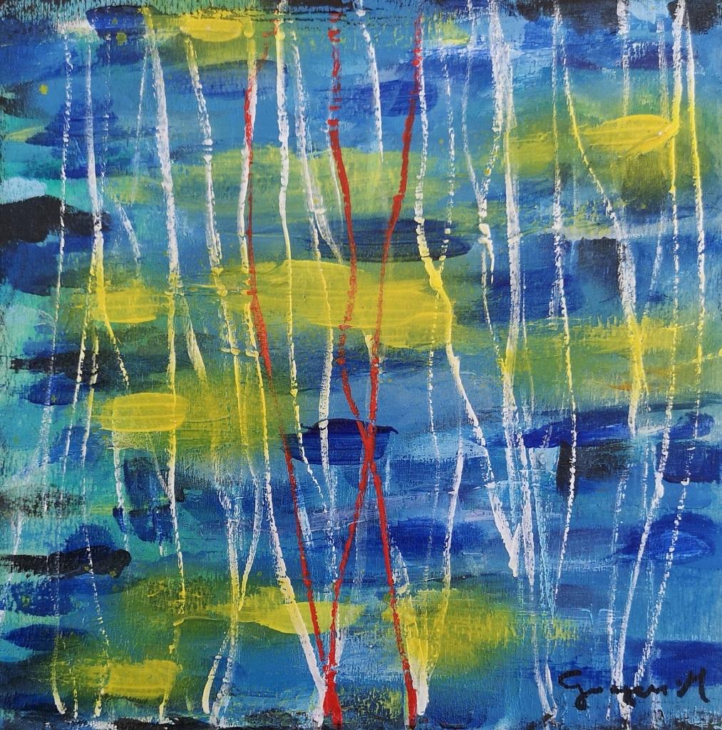 Martine Goeyens Abstract Painting - Water Lights - Acrylic on Panel by M. Goeyens - 21st Century
