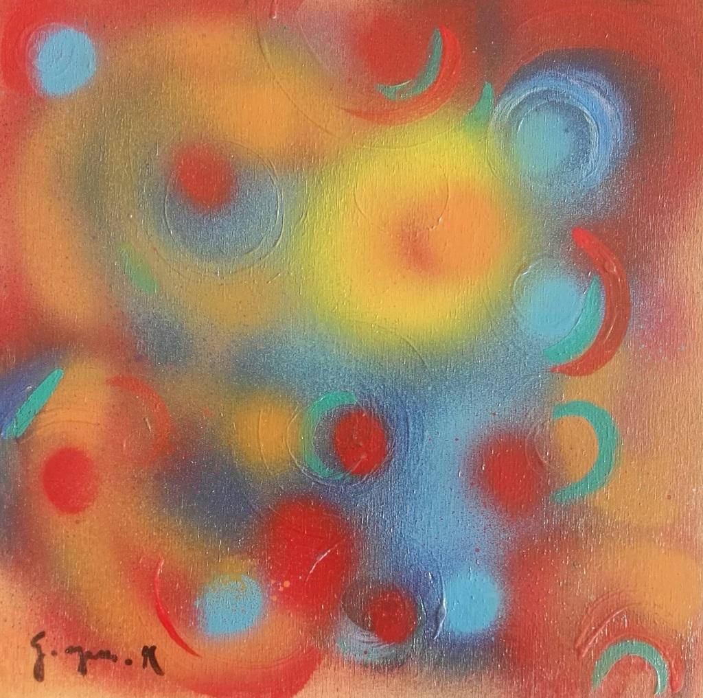 Martine Goeyens Abstract Painting - Circles - Acrylic on Table by M. Goeyens - 2018