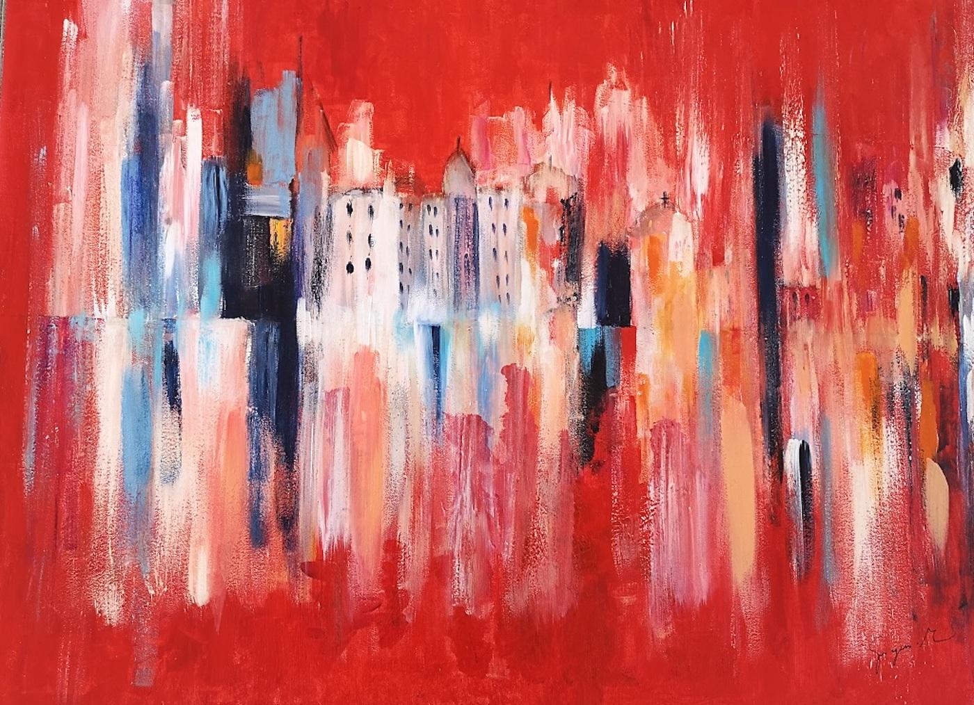 Landscape in Red - Acrylic on Canvas by M. Goeyens - 2014