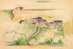 Countryside - Original Pastel on Paper by Pierre Segogne - 1950s