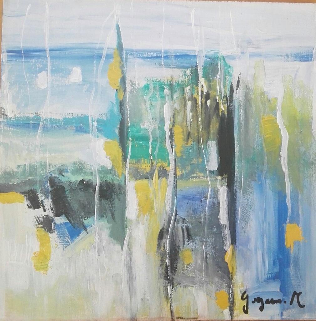 Martine Goeyens Abstract Painting - Enchanted Landscape - Oil on Table by M. Goeyens - 2019