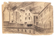 House - Original Charcoal Drawing by French Master mid 1900