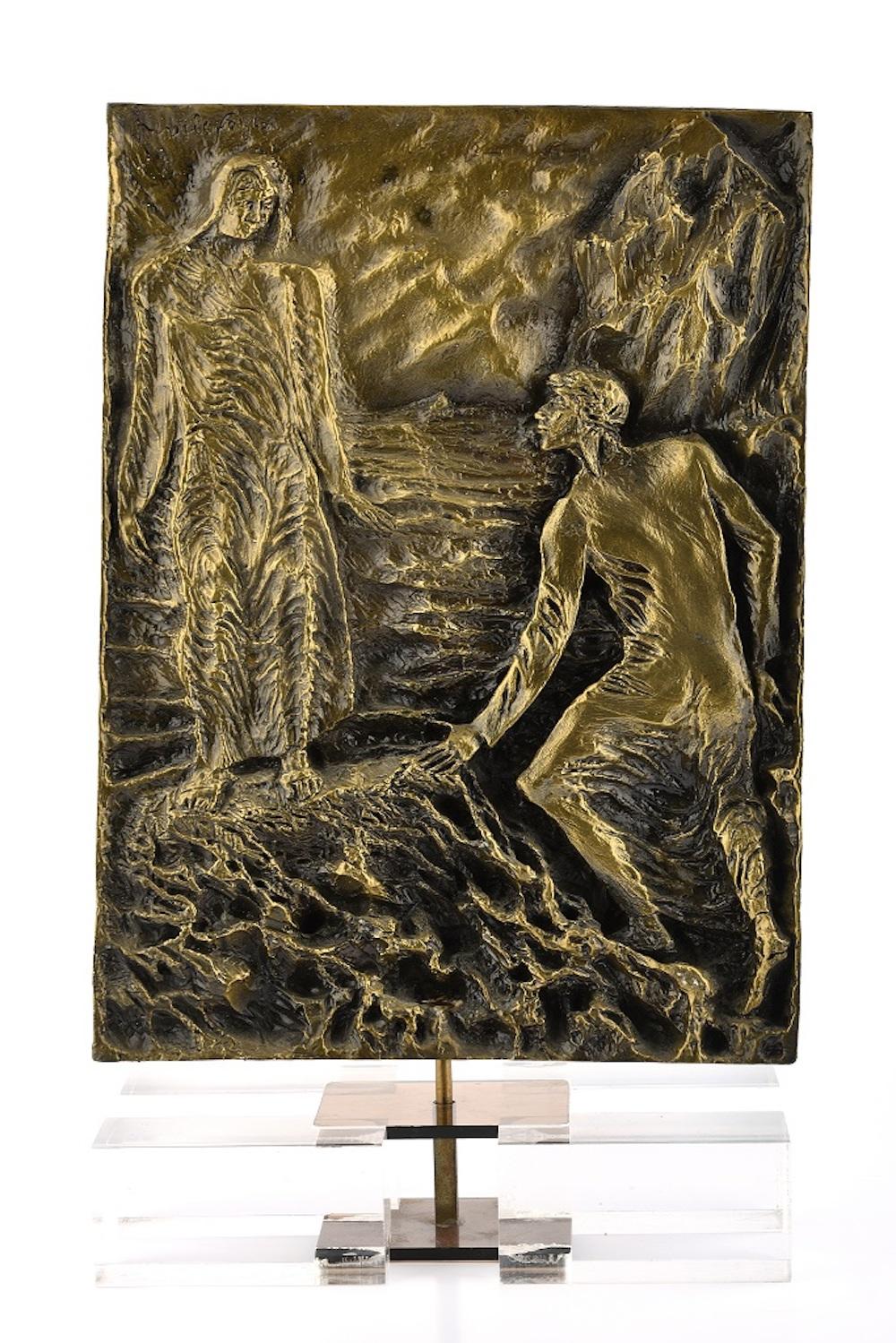 Pericle Fazzini Figurative Sculpture - Dante Meets Virgil - Original Bronze Sculpture by P. Fazzini - Late 20th Century