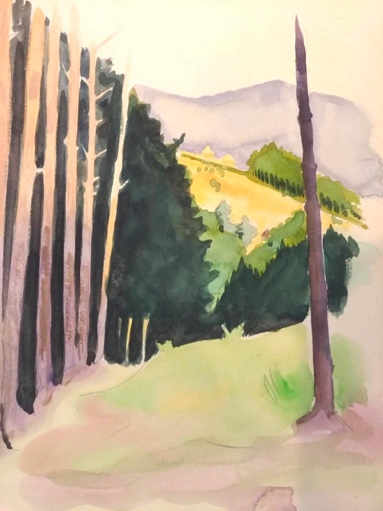 Into the French Woods - Original Watercolor on Paper by Pierre Segogne - 1930s For Sale 1