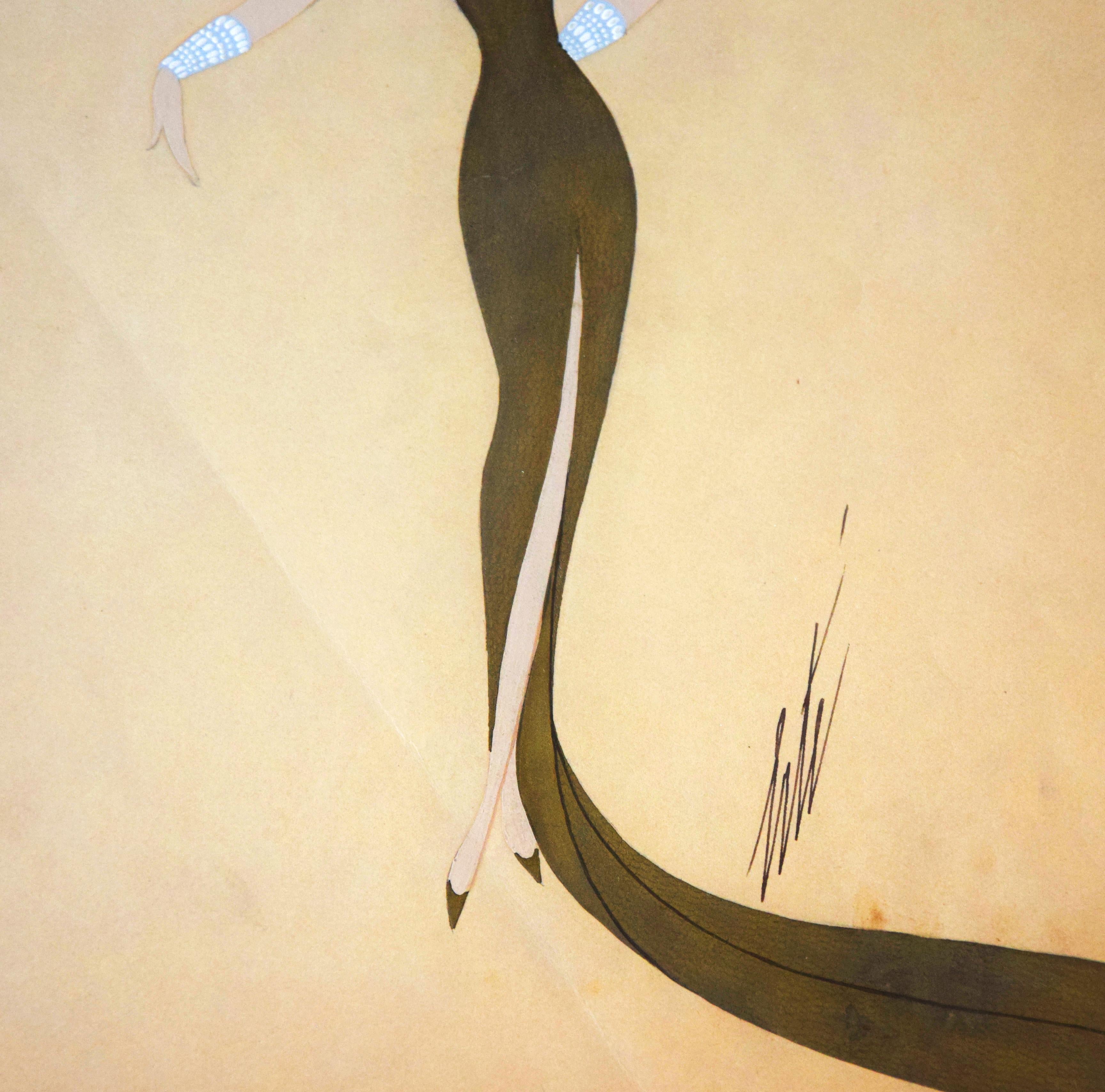 Miss Tapsy - Original Pencil, Markers and Tempera by Erté - 1940s 1
