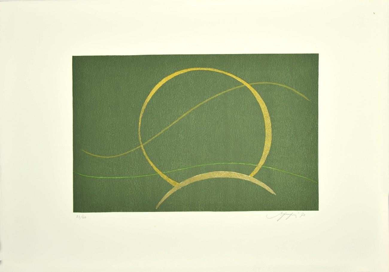 Composition - Original Screen Print by A. Fanfani - 1972 - Gray Abstract Print by Amintore Fanfani