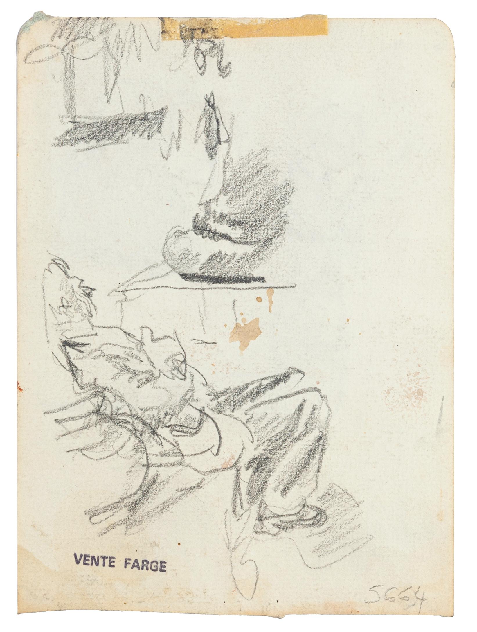 Study of Figures - Original Pencil and Watercolor on Paper - Mid 20th Century - Art by Unknown