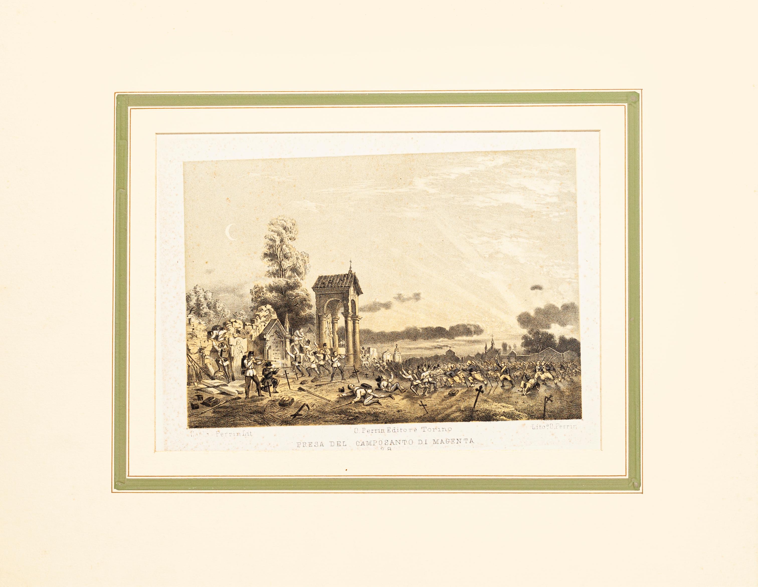 Défense du cimetière en magenta - Lithographie de Carlo Perrin - 1860 en vente 1