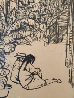 Couple of Figures in the Nature - dessin à l'encre de Chine de Renzo Vespignani - 1949