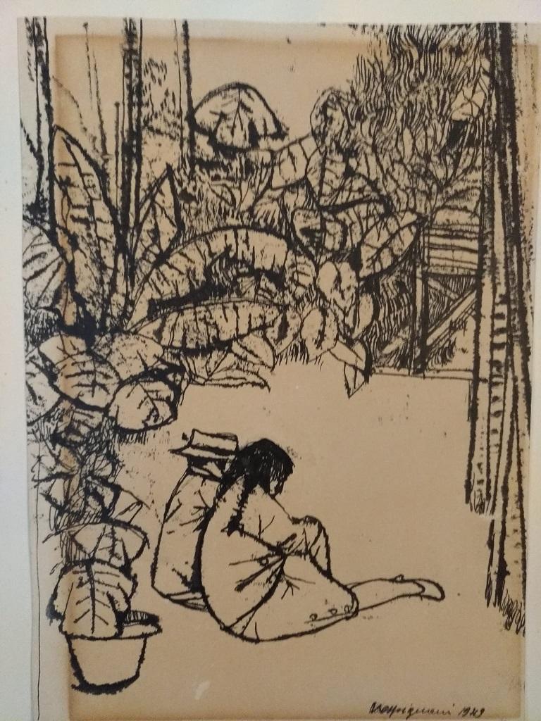 Couple of Figures in the Nature - China Ink Drawing by Renzo Vespignani - 1949