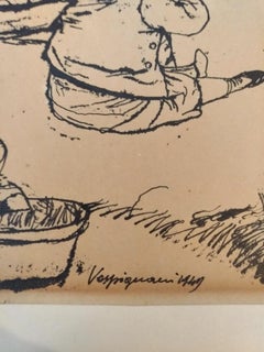 Children in the Garden - China Ink Drawing by Renzo Vespignani - 1949
