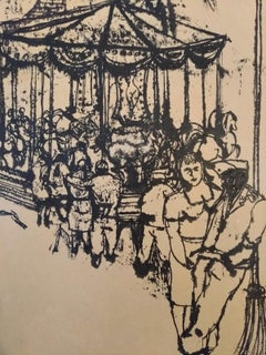 The Carousel - China Ink Drawing by Renzo Vespignani - 1949