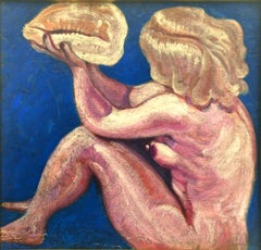 Woman with Shell - Original Oil on Board by Alice Frey - 1960s