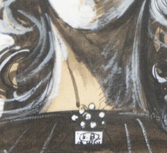 Donna urlante - Tempera, inchiostro e acquerello originali di E. Berman - Anni '60