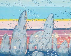 Seagulls - Watercolor on Paper by J.-R. Delpech - Mid 20th Century