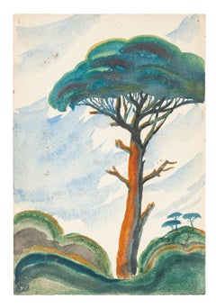 Lonely Tree - Watercolor on Paper by J.-R. Delpech - 1937