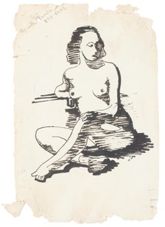 Nude Woman - Original China Ink Drawing - Mid 20th Century