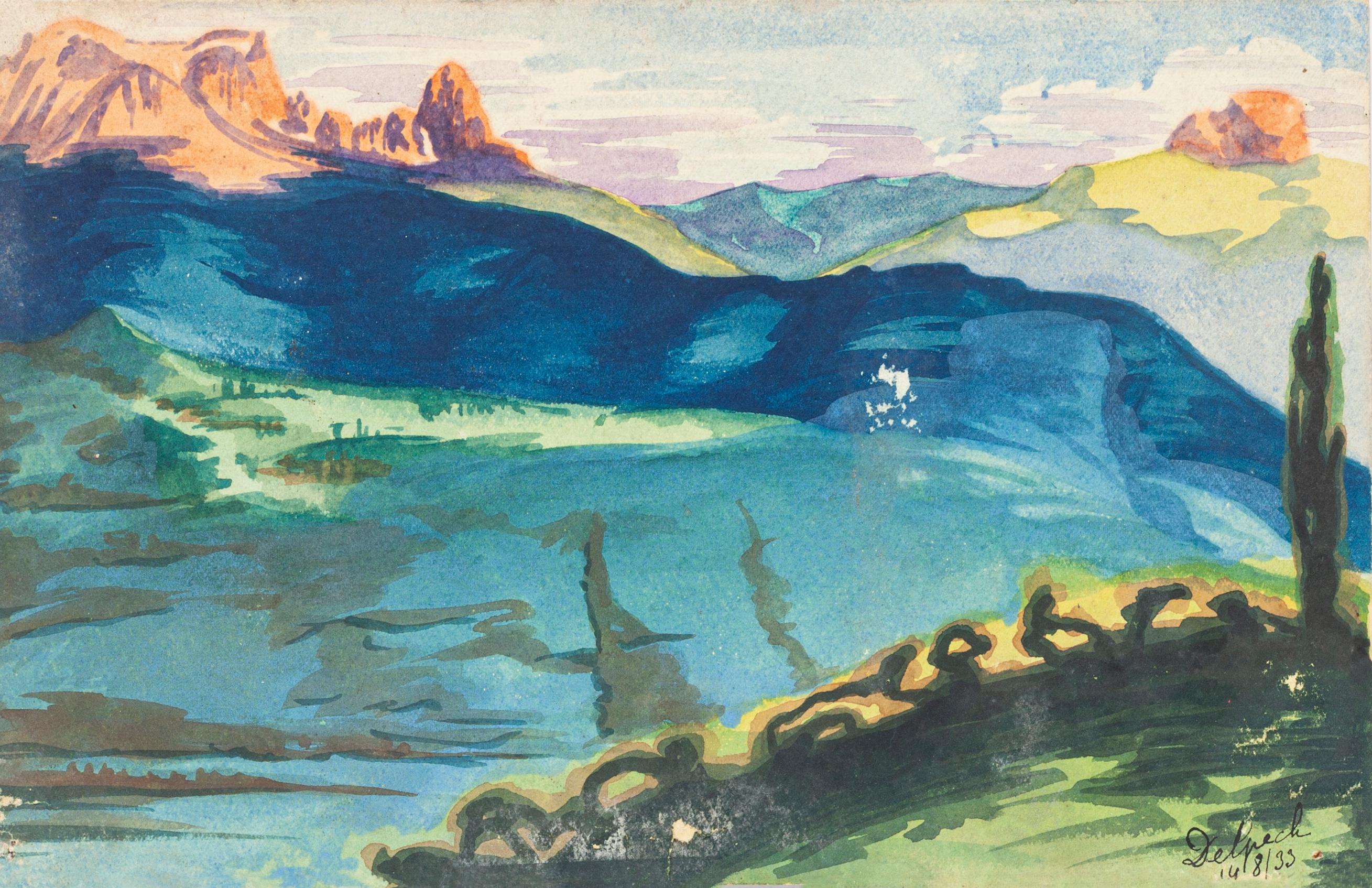 Jean Delpech Figurative Art - Landscape - Watercolor on Paper by J.-R. Delpech - 1933