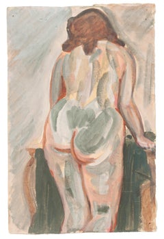 Nude from the Back  - Tempera and Watercolor by J.-R. Delpech - Mid 20th Century