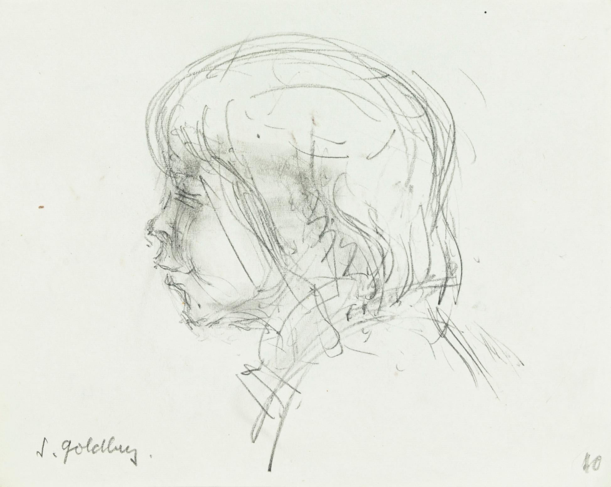 Boy - Original Pencil Drawing by S. Goldberg - Mid 20th Century
