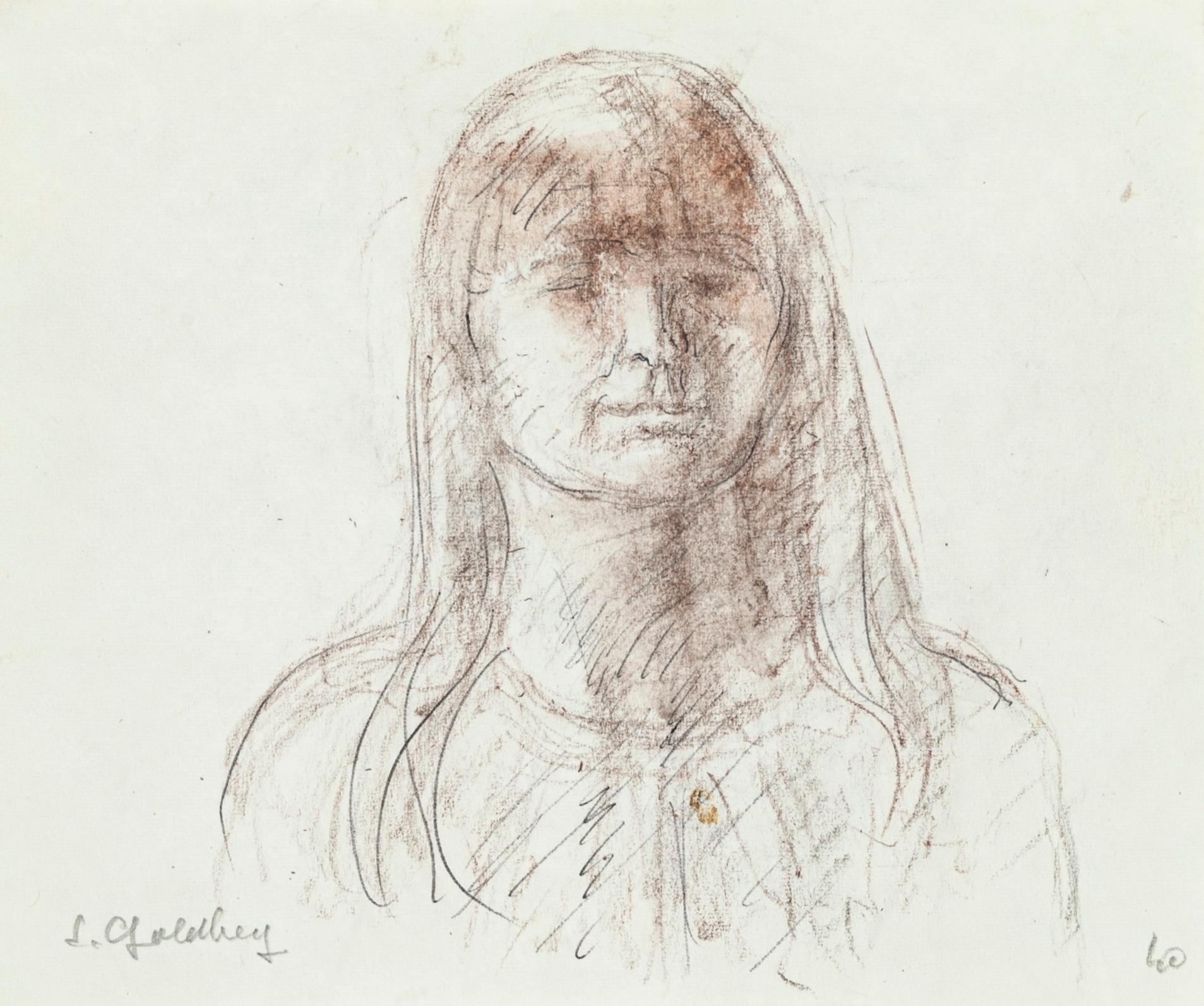 Simon Goldberg Portrait - Woman- Original Pencil and Pastel Drawing by S. Goldberg - Mid 20th Century