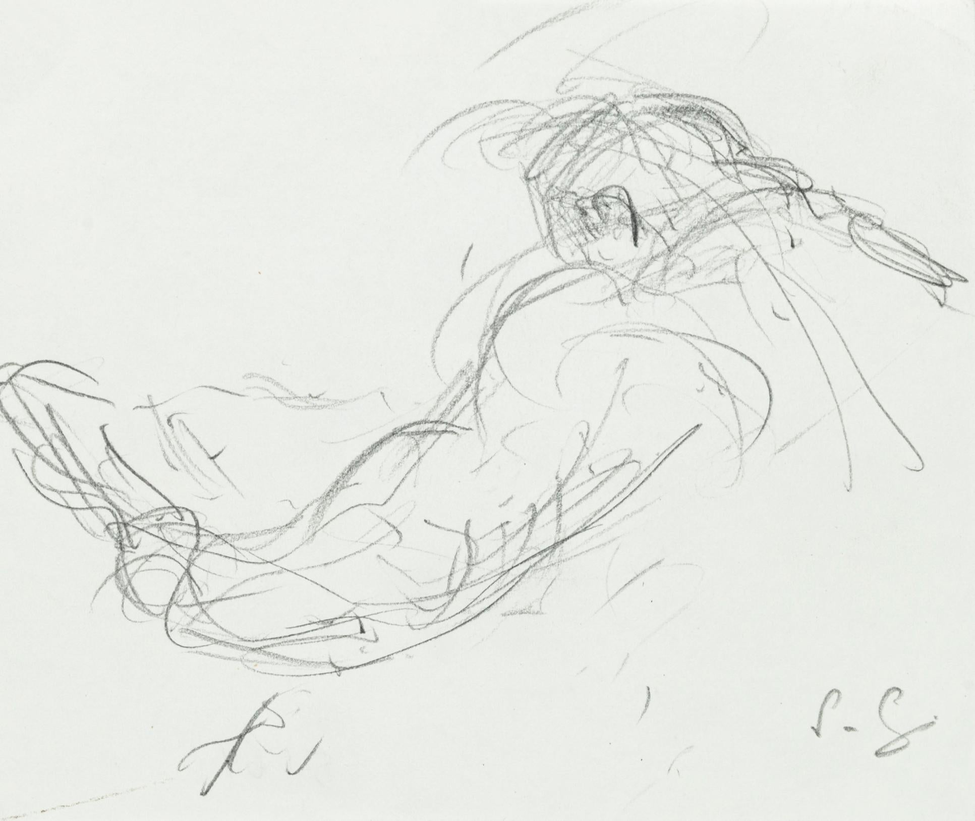 Figure - Original Pencil Drawing by S. Goldberg - Mid 20th Century
