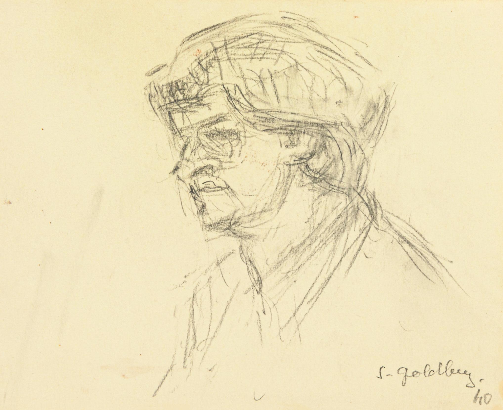 Retrato - Dibujo original a lápiz de S. Goldberg - Mediados del siglo XX