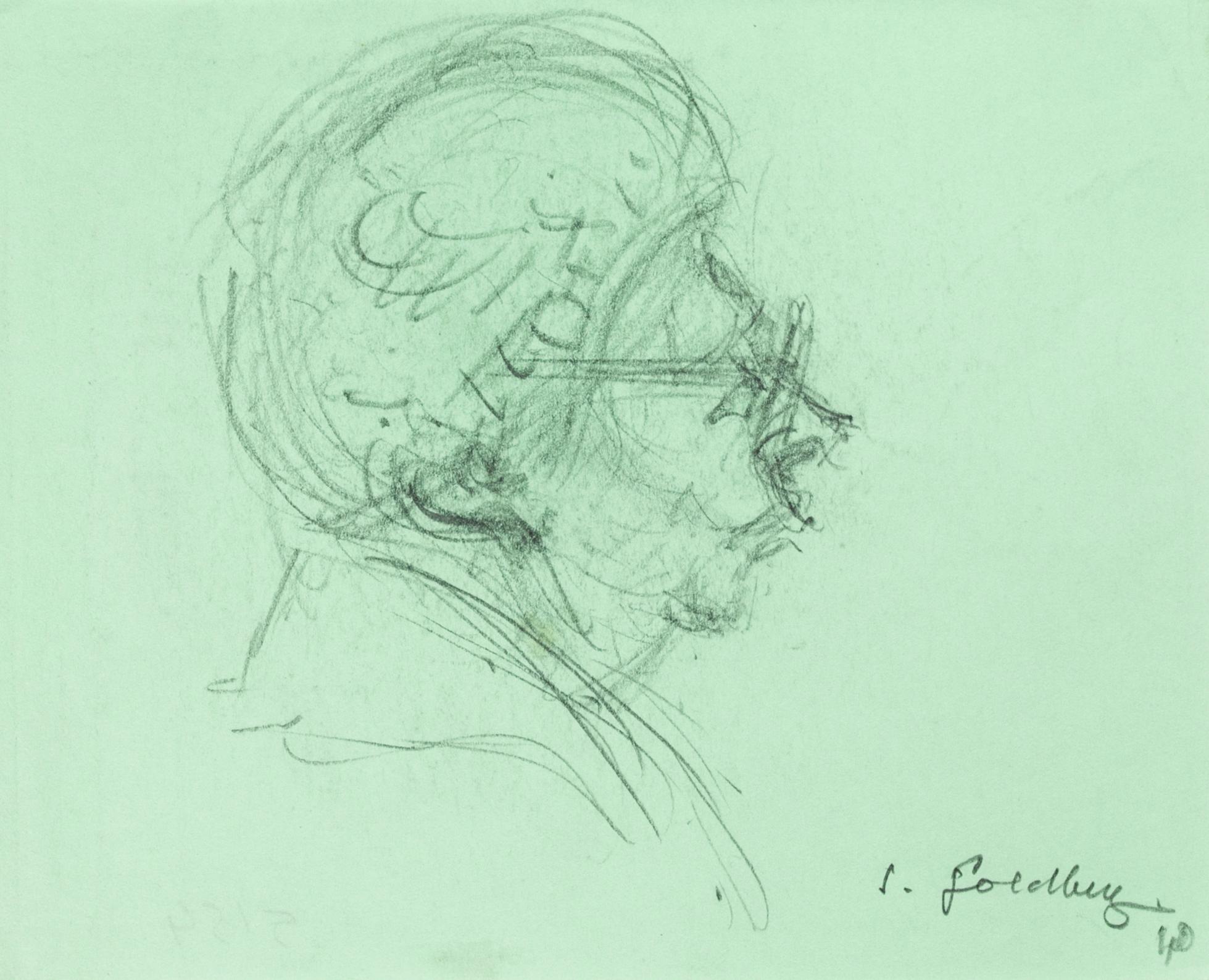 Simon Goldberg Portrait - Old Woman - Original Pencil Drawing by S. Goldberg - Mid 20th Century