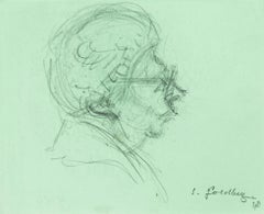 Vintage Old Woman - Original Pencil Drawing by S. Goldberg - Mid 20th Century