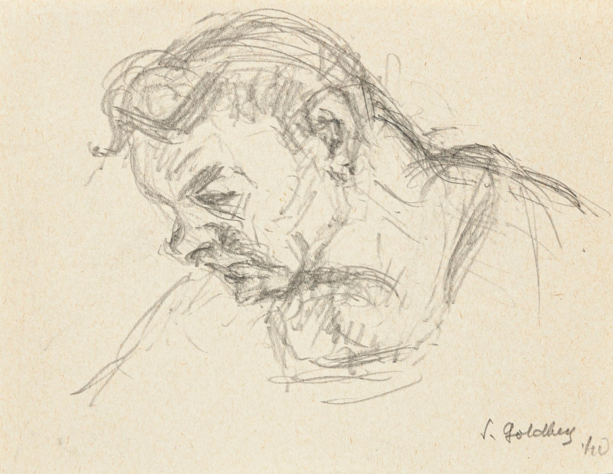 Simon Goldberg Portrait - Gloom - Original Pencil Drawing by S. Goldberg - 1940