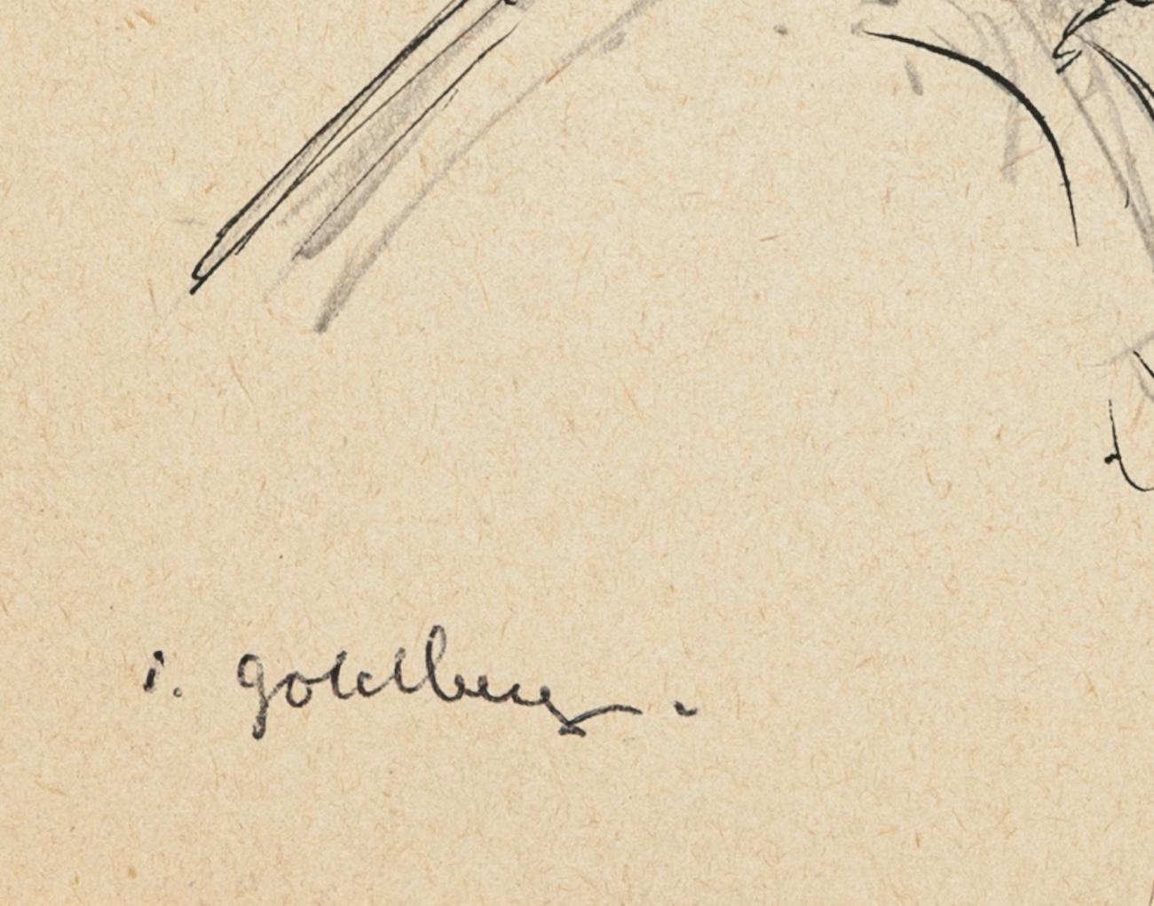 Ritratto - Disegno originale a matita e inchiostro di S. Goldberg - Metà del XX secolo - Art di Simon Goldberg
