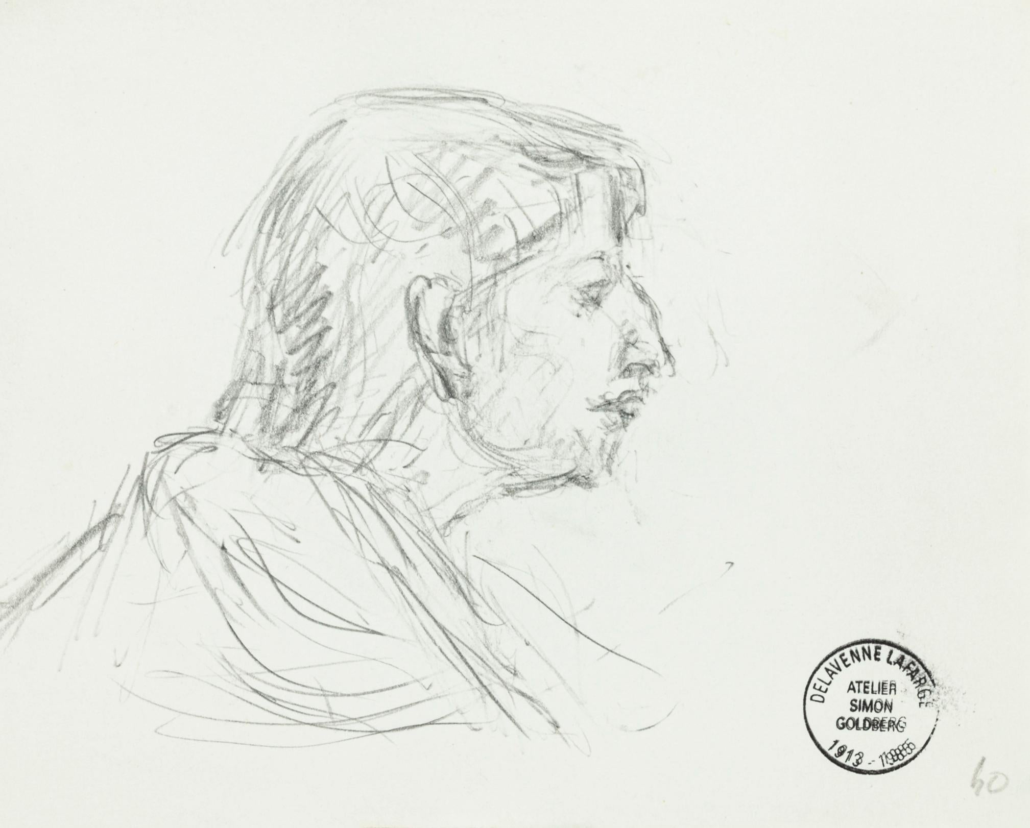 Man - Original Pencil Drawing by S. Goldberg - Mid 20th Century