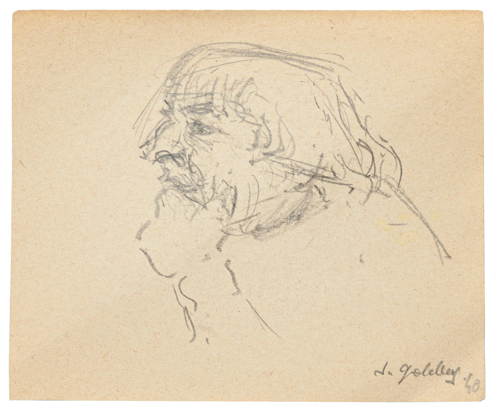 Porträt - Original-Bleistift- und Tuschezeichnung von S. Goldberg - Mitte des 20. Jahrhunderts