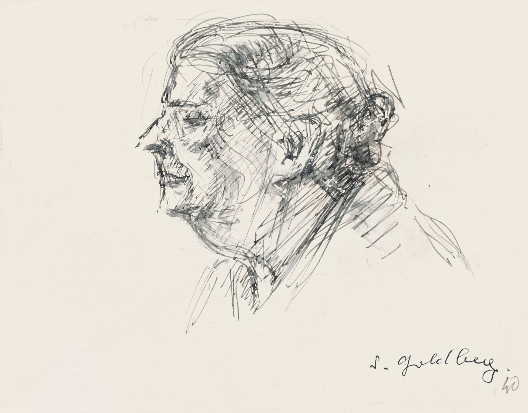 Portrait - Original Pencil and Pen Drawing by S. Goldberg - Mid 20th Century - Art by Simon Goldberg