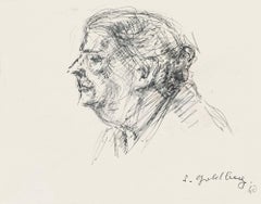 Portrait - Dessin original au crayon et à la plume de S. Goldberg - Milieu du 20e siècle