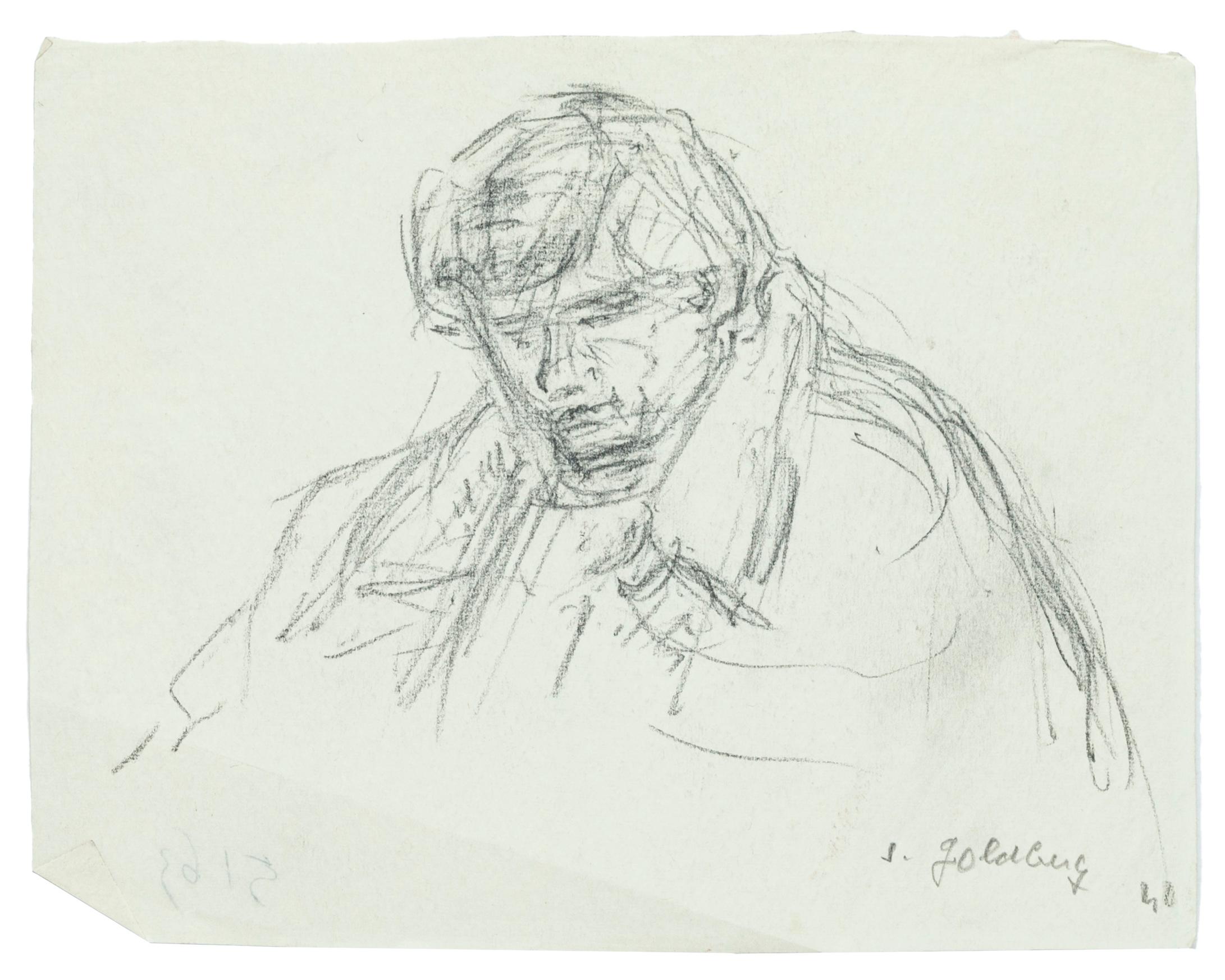 Simon Goldberg Figurative Art - Portrait - Original Pencil Drawing by S. Goldberg - Mid 20th Century