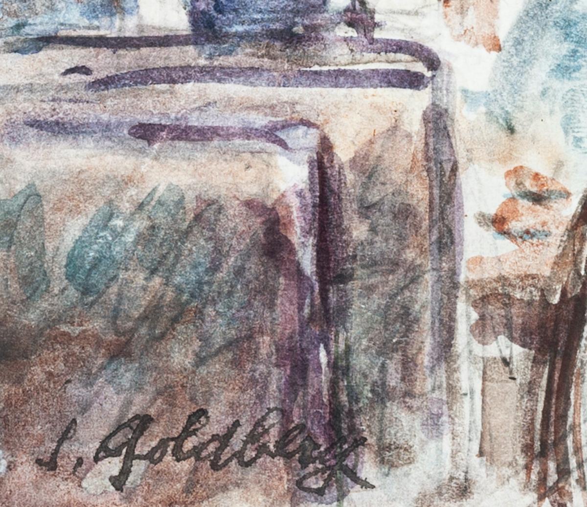 In the Café - Original Pencil and Watercolor by S. Goldberg - Mid 20th Century - Art by Simon Goldberg