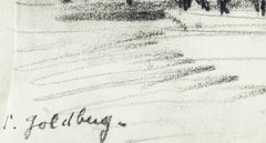 Park - Original Charcoal Drawing by S. Goldberg - Mid 20th Century