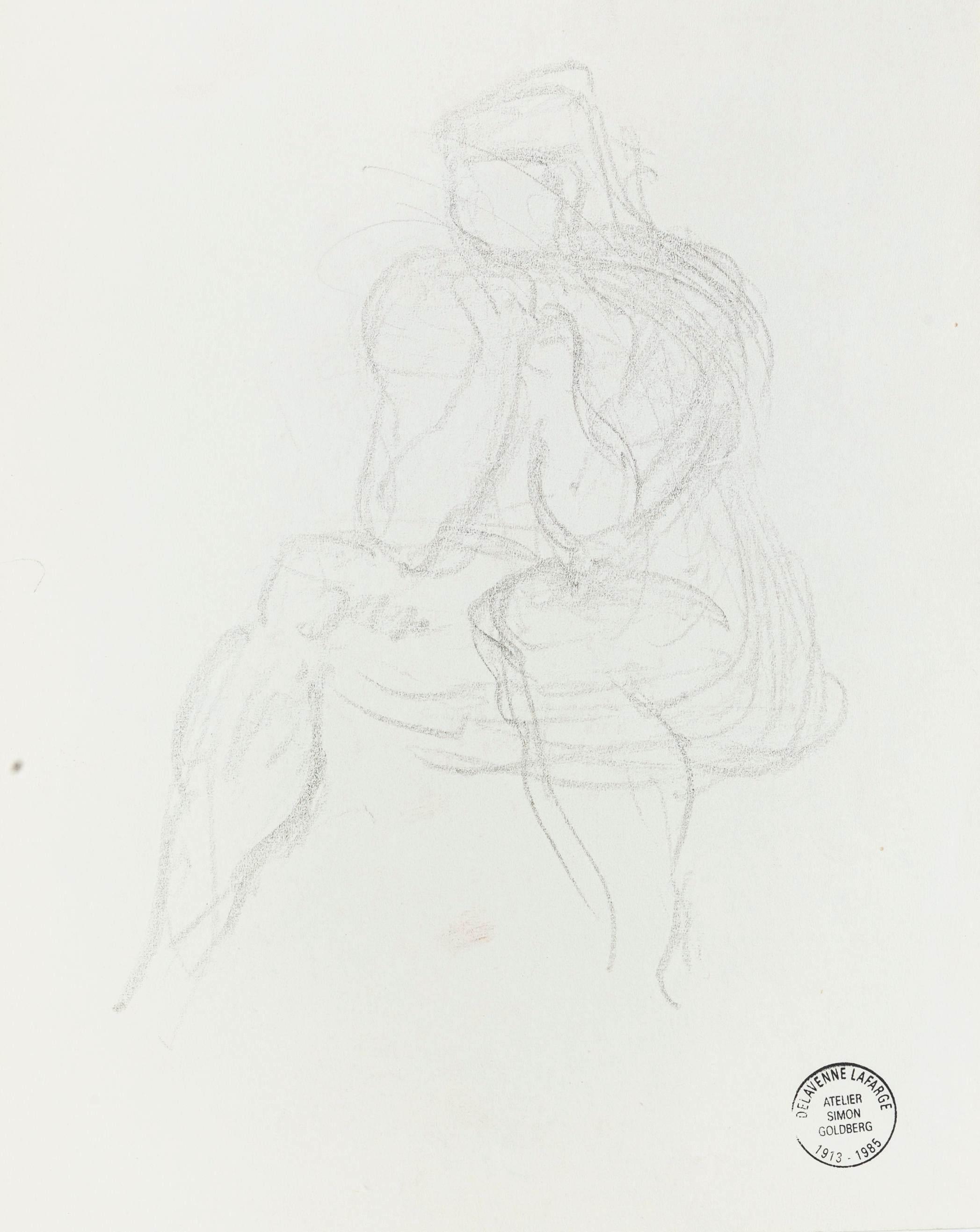 Figure - Original Pencil Drawing by S. Goldberg - Mid 20th Century