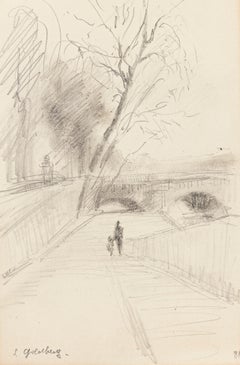 Bridge - Original Pencil Drawing by S. Goldberg - Mid 20th Century