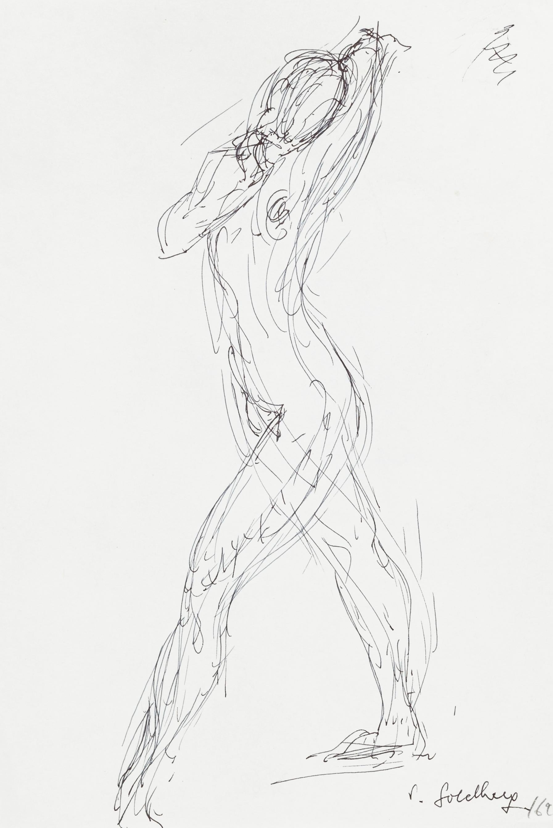 Simon Goldberg Figurative Art - Nude - Pen Drawing by S. Goldberg - 1962
